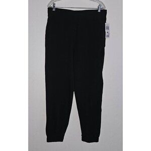 NEW Peace & Pearls Solid Black Pants Joggers Elastic Waist Ankles Travel Large
